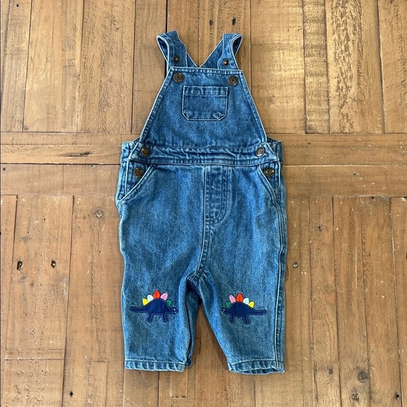 Mini Boden Other - Baby Boden dinosaur appliqué denim Jean overalls 3-6 months